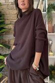 Charli Honeycomb Oversized Turtle Knit Chocolate